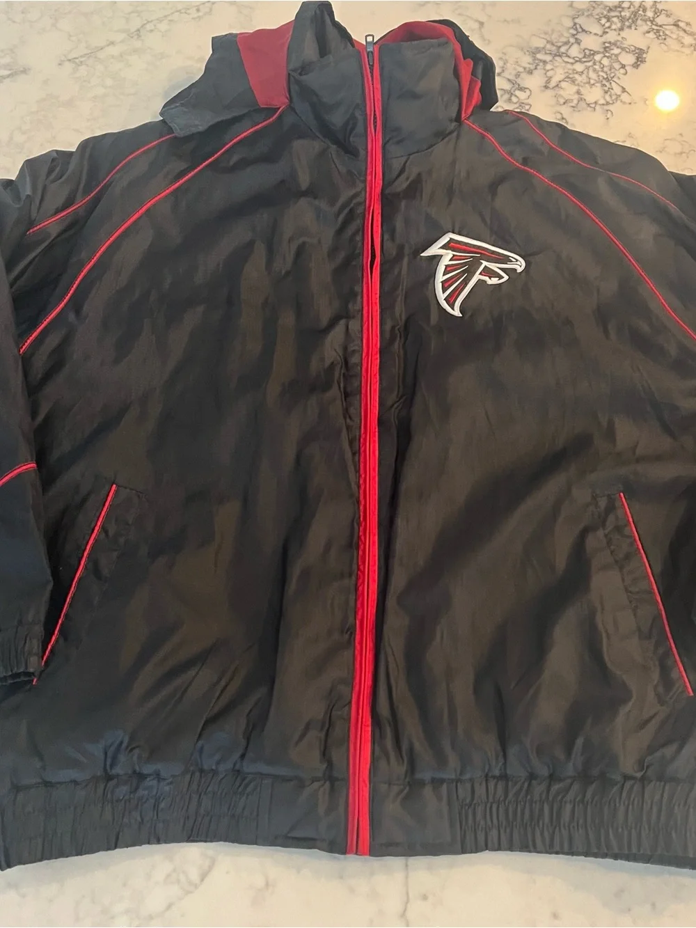 Atlanta Falcons NFL Black Vintage Hooded Full Zip Lined Jacket Pockets Large